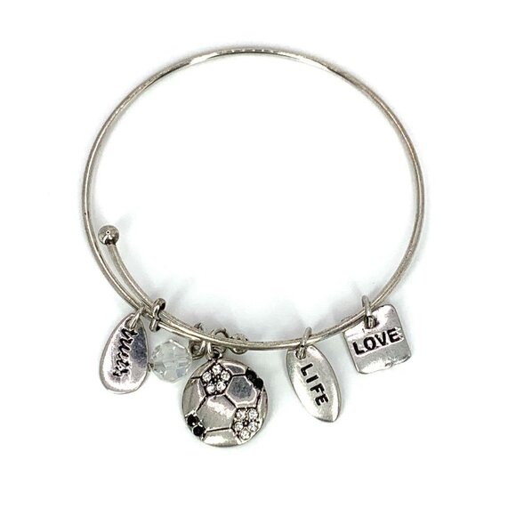KIS Symbology Life Love Soccer Charm Bracelet Silver Finish Expandable - Picture 2 of 2